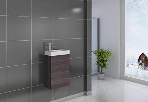 SAM® Design Badmöbel Badezimmer Waschplatz Vega in 5 verschiedenen Farben, Hochglanz Oberfläche, drehbares Kunststoff-Waschbecken, Tür mit Push-Open-Funktion