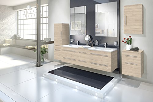 SAM® Design Badmöbel-Set Barcelona 6tlg, in Sonomaeiche, 150 cm, mit Softclosefunktion, bestehend aus 2 x Spiegel, 1 x Doppelwaschplatz, 1 x Hängeschrank, 1 x Unterschrank, 1 x Hochschrank