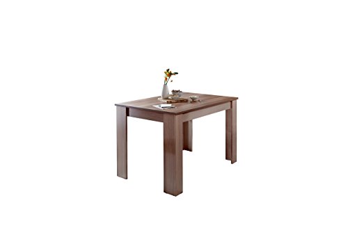 SAM® Holztisch in Nussbaum, Küchentisch 120 x 80 cm, weiße Beine, rechteckiger Esszimmer-Tisch, kratzfeste Melamin-Beschichtung, pflegeleichte Oberfläche