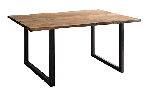 Wolf Möbel® Stilvoller Baumkanten-Tisch Live edge aus Akazien-Holz, Esstisch mit naturbelassener Optik mit einer Baumkanten-Oberfläche, Gestell mit schwarzen Metallbeinen, natur, 160 x 90 cm