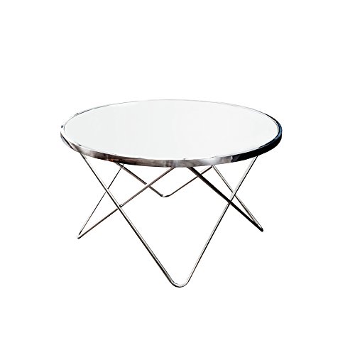 Design Couchtisch ORBIT 85 cm chrom weiß Beistelltisch Tisch Wohnzimmertisch rund Glastisch