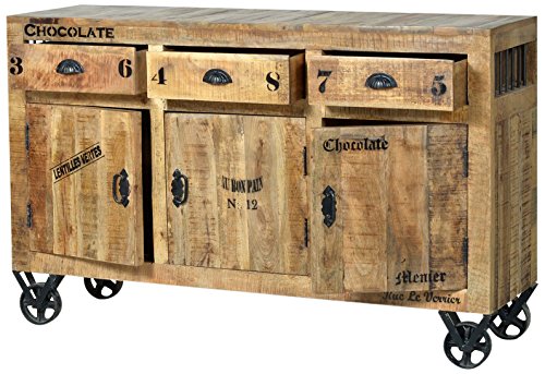 SIT-Möbel 1903-02 Sideboard rustic mango-antikfinish mit gewollten Gebrauchsspuren, 140 x 40 x 86 cm, 3 Holztüren, 3 Schubladen