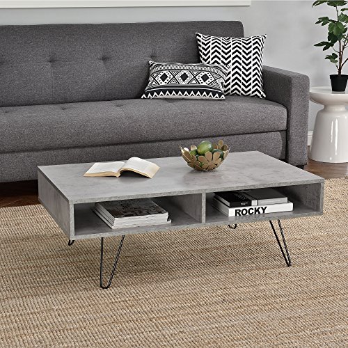 [en.casa]® Couch-Tisch Design MDF - Beton-Optik - 100x60x35cm - Beistelltisch Wohnzimmer mit Hairpinleg - 2 Ablageflächen