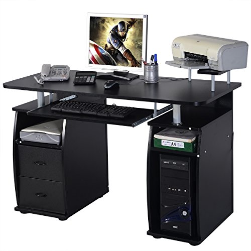 COSTWAY Computertisch Schreibtisch Bürotisch Arbeitstisch PC-Tisch mit Tastaturauszug Druckerablage Schubladen Farbwahl