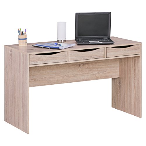 FineBuy Schreibtisch 120 cm | Design Büro-Tisch in Sonoma Eiche | Moderner Computer-Tisch mit 3 Schubladen und Stauraum | Platzsparender Jugend-Schreibtisch auch für Laptop geeignet