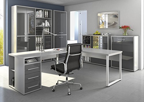 Komplettes Arbeitszimmer - Büromöbel Komplett Set Modell 2016 MAJA SET+ in Platingrau / Grauglas (SET 8)