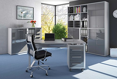 Komplettes Arbeitszimmer - Büromöbel Komplett Set Modell 2017 MAJA SET+ in Platingrau / Grauglas (SET 11)
