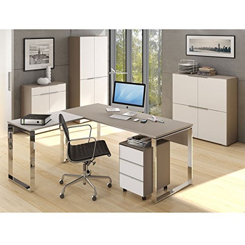 Komplettes Arbeitszimmer - Büromöbel Komplett Set Modell MAJA YAS in Glas sand matt / Weißglas 6-teilig (SET 2) -auch in anderen Kombinationen sofort verfügbar