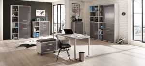 Komplettes Arbeitszimmer - Büromöbel Komplett Set Plus MAJA SET+ in Platingrau / Grauglas (SET 10+)