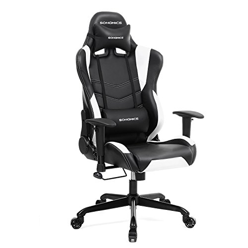Songmics Gaming Stuhl Bürostuhl Schreibtischstuhl Chefsessel mit Armlehnen Rückstellschaum schwarz-weiß RCG12W