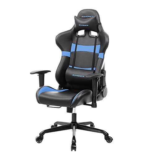 Songmics Racing Stuhl Bürostuhl Schreibtischstuhl Chefsessel mit Armlehnen Rückstellschaum schwarz-blau RCG22L