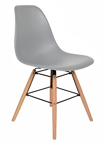 1 x Design Klassiker Stuhl Retro 50er Jahre Barstuhl Küchenstuhl Esszimmer Wohnzimmer Sitz in Grau mit Holz