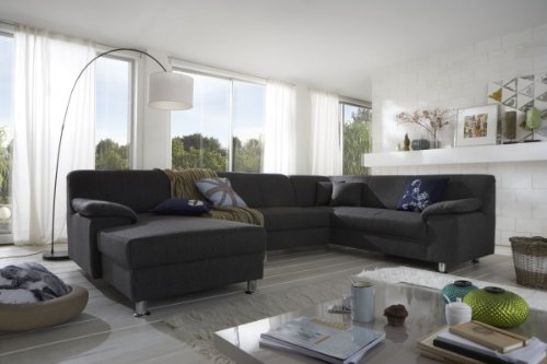Dreams4Home Polsterecke Laguna Sofa Wohnlandschaft Couch U-Form Schlaffunktion grau strukturiert