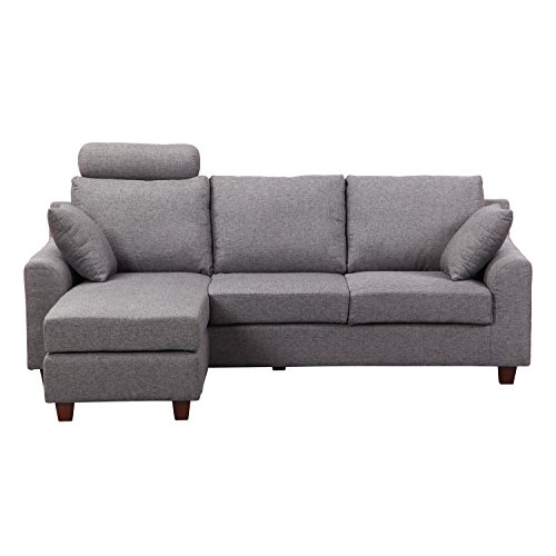 Homcom® Sofagarnitur Couch Ecksofa Garnitur Stoffsofa Sofa Lounge Ottomane Leinen Federkern Grau