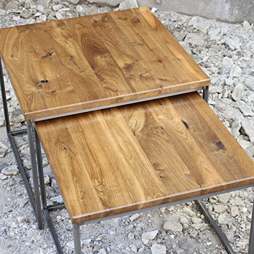 Original BestLoft®2er-Set Couchtisch Eiche Metall Beistelltisch Industiedesign loft vintage Sofatisch massiv Holz