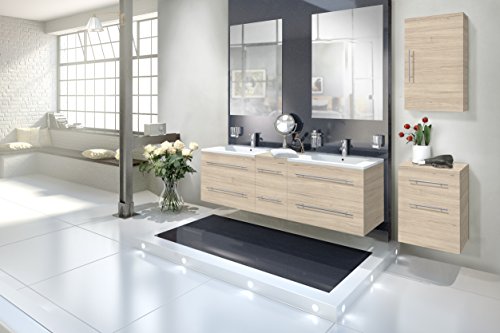 SAM® Design Badmöbel-Set Barcelona 5tlg, in Sonomaeiche, 150 cm, mit Softclosefunktion, Badezimmer-Set bestehend aus 2 x Spiegel, 1 x Doppelwaschplatz, 1 x Hängeschrank, 1 x Unterschrank