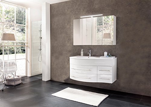 SAM® Design Montagsbad 2tlg. Badmöbel-Set 110 cm links weiß, Softclose-Funktion, 1 Waschplatz mit Keramikbecken und 1 Spiegelschrank