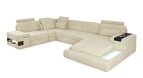 Sofa Couch Wohnlandschaft XXL modern Stoffsofa Design Ecksofa U-Form mit LED-Licht Beleuchtung LATIUM