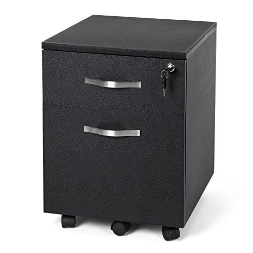 Songmics Abschließbar Rollcontainer Büroschrank mit 2 Schubladen 5 Rollen unten schreibtisch Büromöbel schwarz 44 x 40 x 54,5 cm