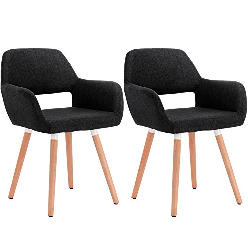 WOLTU® 2x Esszimmerstühle Essgruppe Wohnzimmerstühle Küchenstühle Stuhlgruppe mit Arm- und Rückenlehne, Sitzfläche aus Leinen, Holz #810