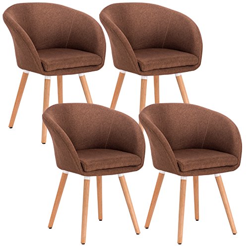 WOLTU® 4er Set Esszimmerstühle Stuhlgruppe Küchenstühle Wohnzimmerstühle Polsterstühle Design Stuhl mit Armlehne und Rückenlehne, mit Holzbeinen, Sitzfläche aus Stoffbezug(Leinen), #815