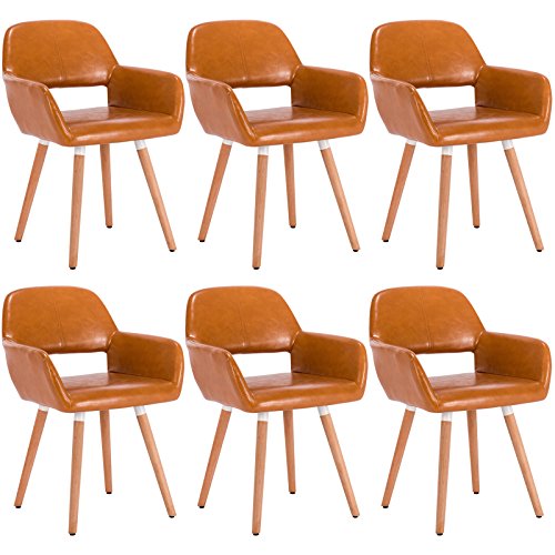 WOLTU® 6x Esszimmerstühle Wohnzimmerstühle Küchenstühle Design Stuhl mit Rückenlehne und Armlehne, Kunstleder Massivholz, Stuhlgruppe, #822