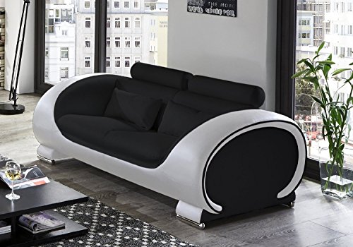 SAM 2-Sitzer Sofa Vigo, schwarz - weiß, Couch aus Kunstleder