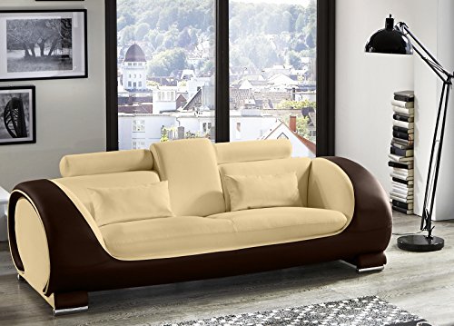 SAM 3-Sitzer Sofa Vigo, creme / braun, Couch aus Kunstleder