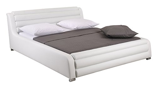 SAM Polsterbett 180x200 cm Doris, weiß, Bett aus Kunstleder, stilvolle Chromfüße, abgestepptes Kopf- und Fußteil, als Wasserbett geeignet