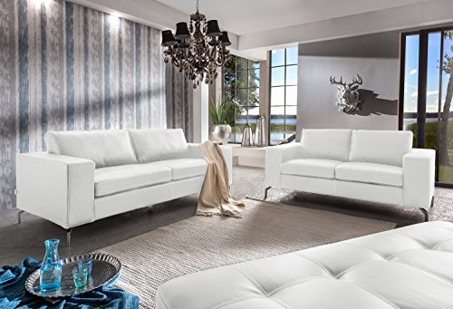 SAM® Sofa Garnitur Belair 2tlg. In weiß Sofalandschaft mit edlen Metallfüßen bestehend aus 1 x 2-Sitzer + 1 x 3-Sitzer, pflegeleichte Oberfläche, angenehmer Sitzkomfort, hochwertige Taschenfederung