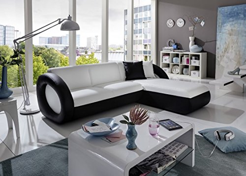 SAM® Sofa Garnitur weiß - schwarz ONDA-L couch 236 x 180 cm Ottomane rechts exklusiv Ricardo Paolo® komfortabel pflegeleicht modisch