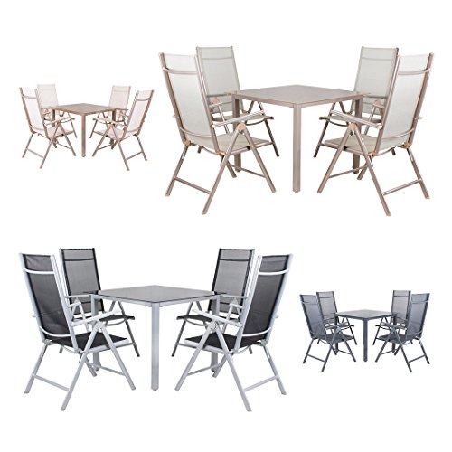 Miweba Moreno 4+1 Aluminium Sitzgarnitur 90x90 Alu Gartenmöbel 4 Stühle Sitzgruppe Tisch Gartenset Gartengarnitur in verschiedenen Farben und Ausführungen