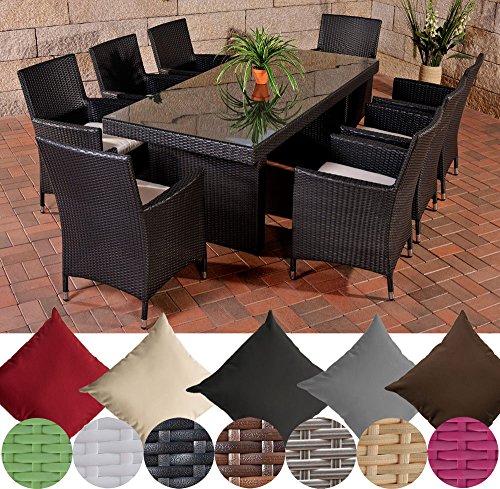 CLP Polyrattan Essgruppe AVIGNON BIG (Tisch 200 x 90 cm + 8 x Polyrattan Stuhl Julia + Sitzauflagen), bis zu 7 Rattan-Farben und 5 Bezugsfarben wählbar