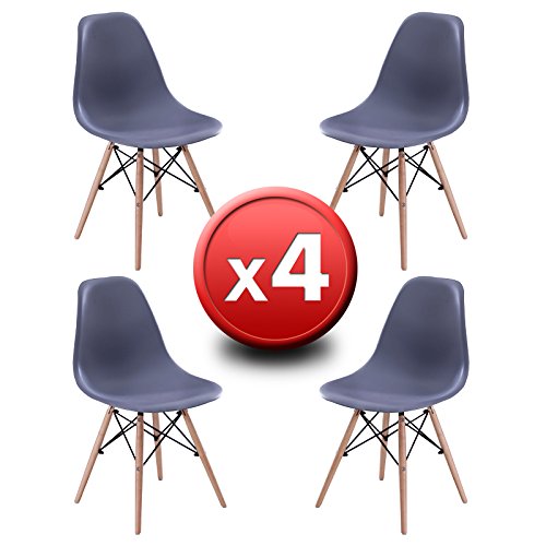 Pack 4 Stühle Design ST004 Graustufen, EUROSILLA. Stühle inspiriert von Eames DSW Design. Hochwertige Buchefüße Stil Wooden und Sitze in robustem Kunststoff ABS. Grau