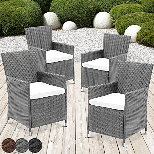 Rattansessel mit Armlehne Stuhl Sessel Garten Stuhl Rattan Outdoor im Set 4 Stück mit Sitzkissen in verschiedenen Farben