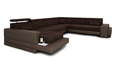 Couch Sofa XXL Wohnlandschaft U-Form Leder Stoff weiß ...