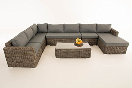 Mendler Sofa-Garnitur CP054, Lounge-Set Gartengarnitur, Poly-Rattan ~ Kissen eisengrau, Grau-Meliert