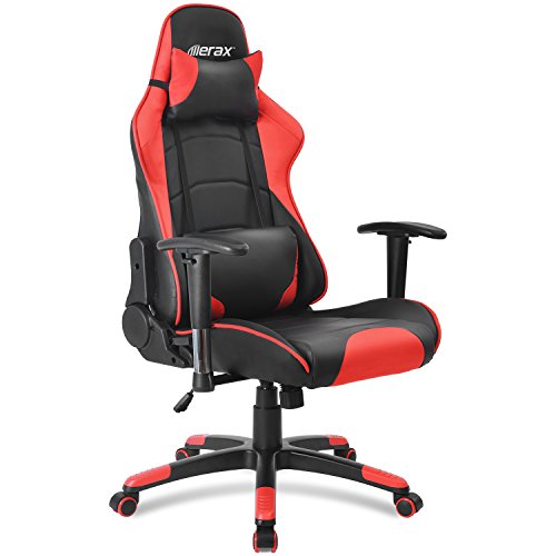 Merax Gaming Stuhl Racing Stuhl Schreibtischstuhl mit Kunstlederbezug/verstellbare Armlehnen& Rückenlehne/Vier Farbauswahl
