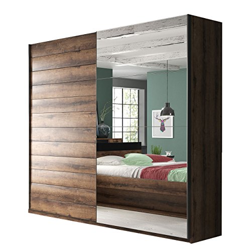 Schwebetürenschrank Bora VII, Elegantes Schlafzimmerschrank mit Spiegel, Kleiderschrank für Schlafzimmer, Jugendzimmer, Schiebetür