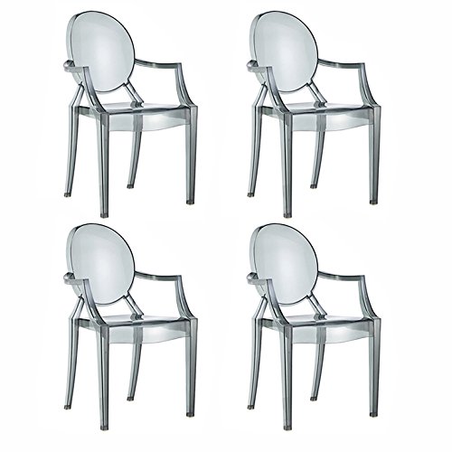 Damiware Spirit 4er set Design Stuhl mit Armlehnen transparent - wohnzimmerstuhl esszimmerstuhl hochwertige Verarbeitung, komfortables Sitzen, Für Außen und Innen geeignet.