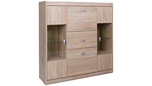 JUSTyou Silver Highboard Kommode Sideboard (HxBxT): 131x129x40 cm Eiche