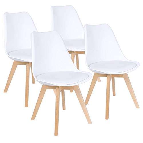Naturelifestore 4er Set Esszimmerstühle mit Massivholz Buche Bein, Retro Design Gepolsterter lStuhl Küchenstuhl Holz