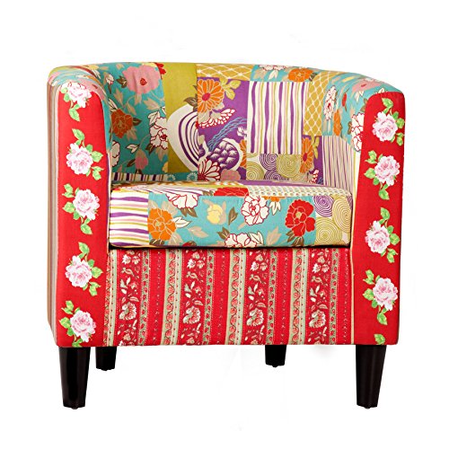 Patchwork Design Clubsessel Sessel mehrfarbig Polstersessel Sessel Textil Stoff Armlehnensessel Ohrensessel Wohnzimmersessel