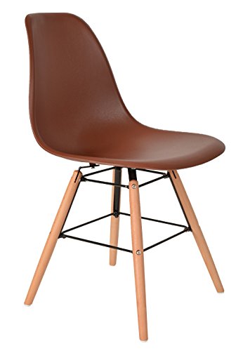 ts-ideen 1 x Design Klassiker Stuhl Retro 50er Jahre Barstuhl Küchenstuhl Esszimmer Wohnzimmer Sitz in Braun mit Holz