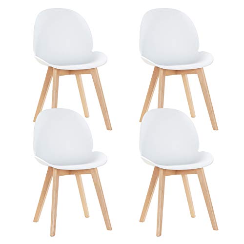 EGGREE 4er Set Skandinavisch Esszimmerstühle Küchenstuhl mit Sitzfläche aus Modern Design und Buchebeine, Weiß