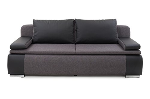 B-famous LINA Sofa Moderner Dauerschläfer Schlafsofa, Stoff, schwarz/grau, 87 x 201 x 88 cm