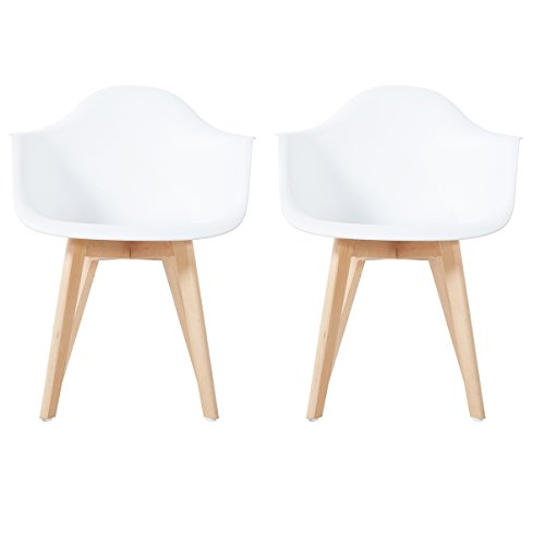 EGGREE 2er Set Esszimmerstühle mit Massivholz Buche Bein,Skandinavisch Modern Design Sessel für Büro Küche Wohnzimmer ,White
