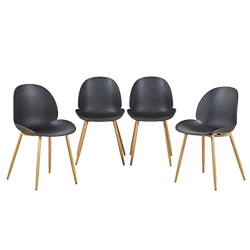 EGGREE 4er Set Esszimmerstühle Skandinavisch mit Starke Metallbeine, Modern Design Stuhl für Büro Küche Wohnzimmer, Schwarz