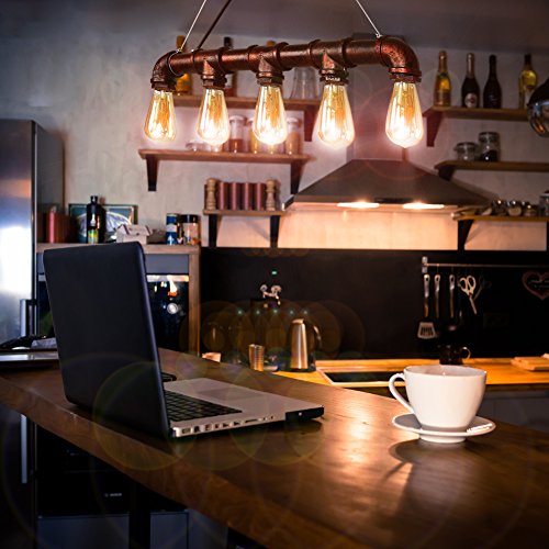 CCLIFE Wasserrohr Industrial Hängelampe Pendellampe Pendelleuchte Deckenlampe Vintage Retro Hängeleuchte für Küchen Esszimmer Schwarz E27 Leuchtmittel 60W mit 5 Fassung