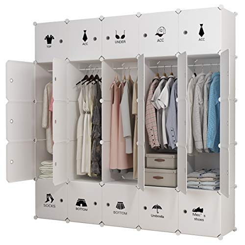 Koossy Erweiterbares Kleiderschrank mit Kategorie Aufkleber für Kinderzimmer,(25 Cube) Weiß